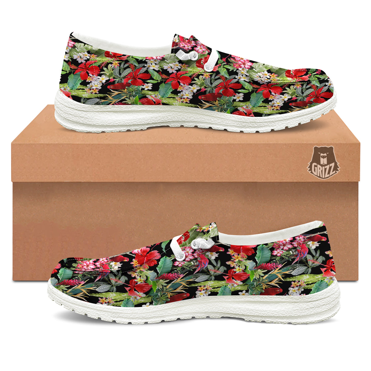 Parrot Hawaiian Tropical Print Pattern White Loafers-grizzshop