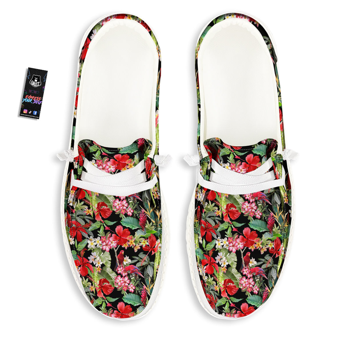 Parrot Hawaiian Tropical Print Pattern White Loafers-grizzshop