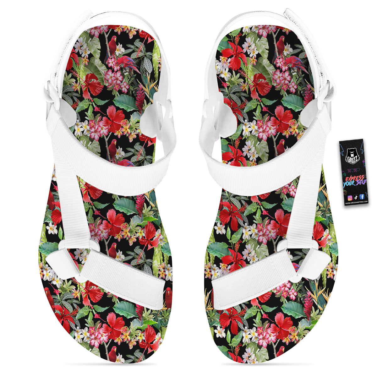 Parrot Hawaiian Tropical Print Pattern White Open Toe Sandals-grizzshop