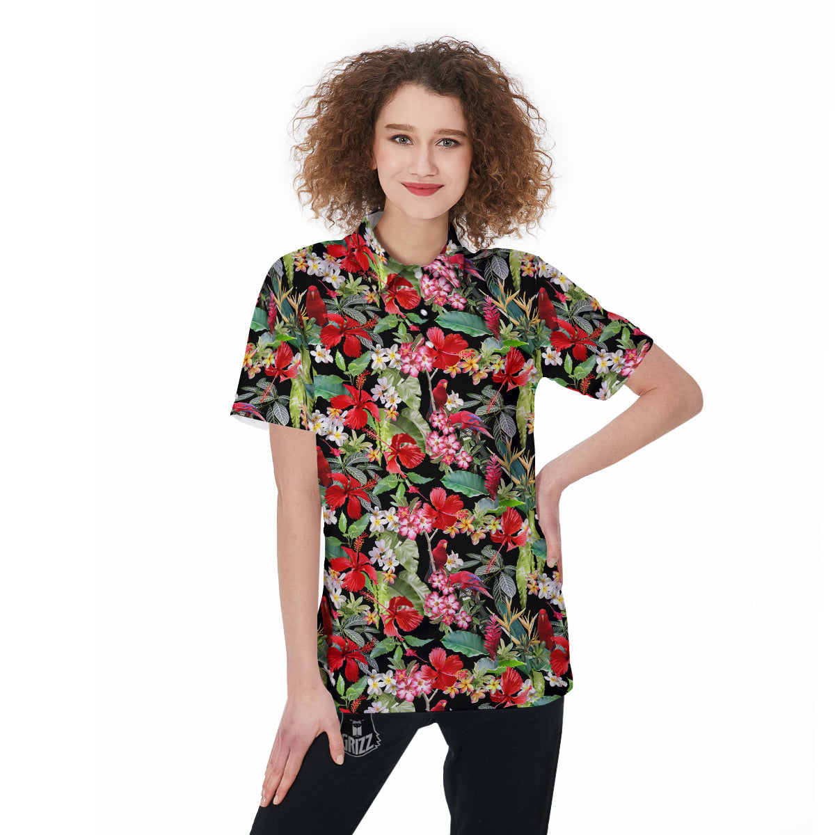 Parrot Hawaiian Tropical Print Pattern Women's Golf Shirts-grizzshop