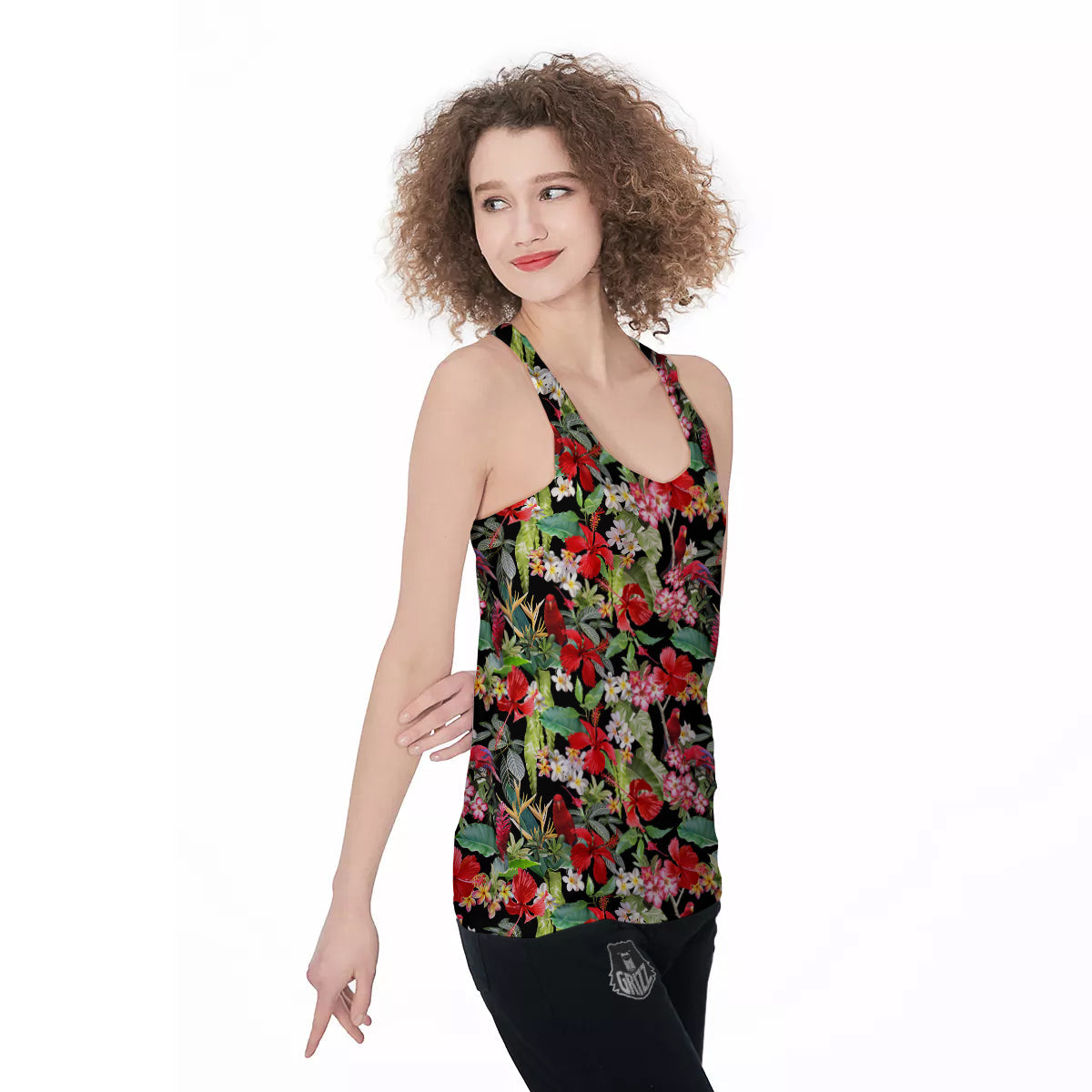 Parrot Hawaiian Tropical Print Pattern Women's Racerback Tank Top-grizzshop