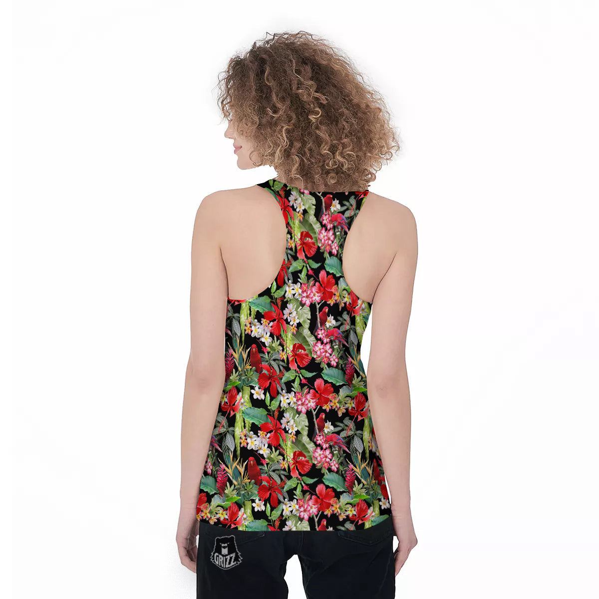 Parrot Hawaiian Tropical Print Pattern Women's Racerback Tank Top-grizzshop