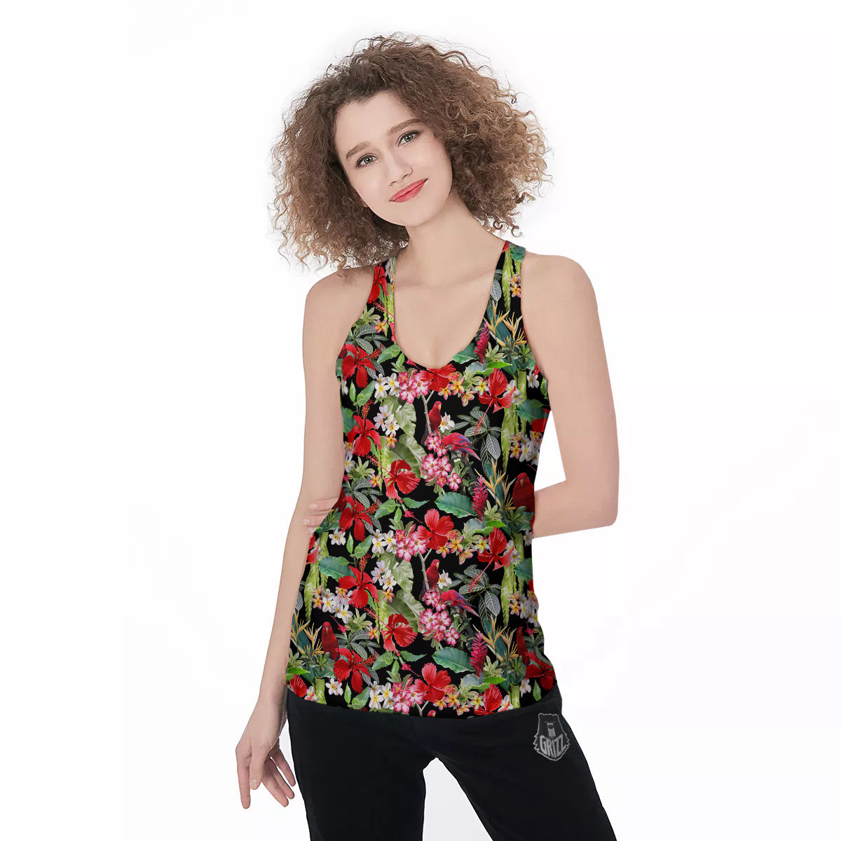 Parrot Hawaiian Tropical Print Pattern Women's Racerback Tank Top-grizzshop