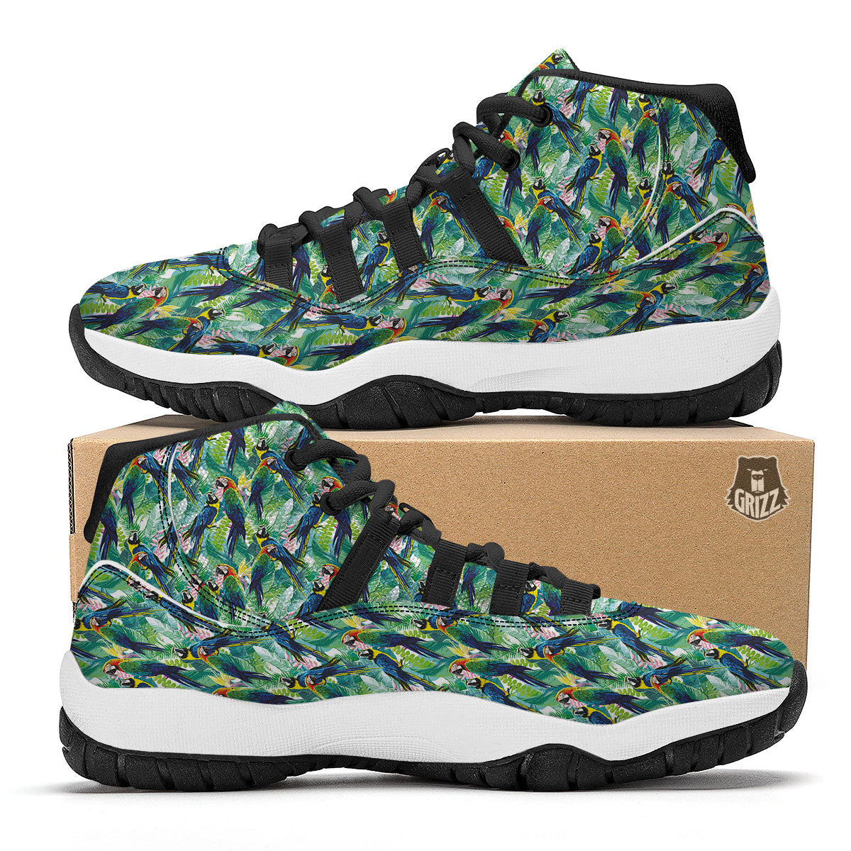Parrot Macaw Print Pattern Black Bball Shoes-grizzshop