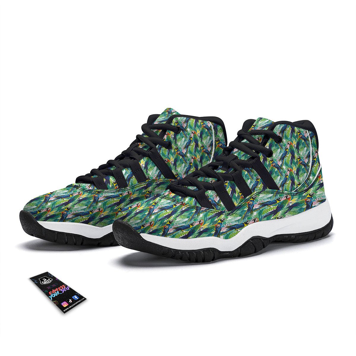 Parrot Macaw Print Pattern Black Bball Shoes-grizzshop