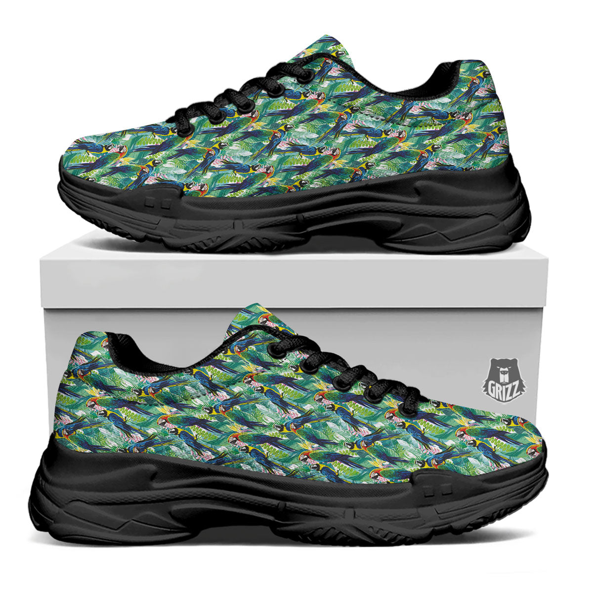 Parrot Macaw Print Pattern Black Chunky Shoes-grizzshop
