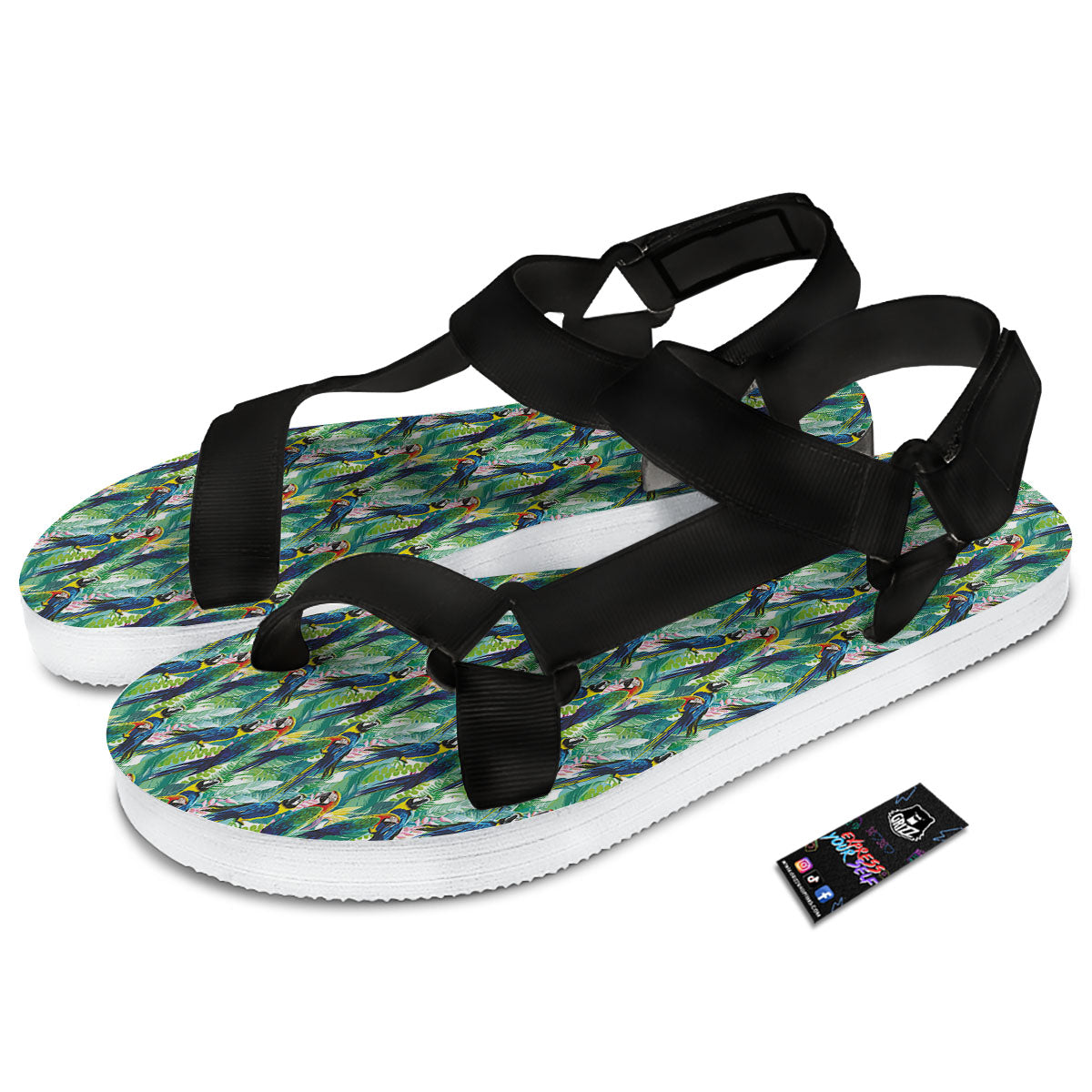 Parrot Macaw Print Pattern Black Open Toe Sandals-grizzshop