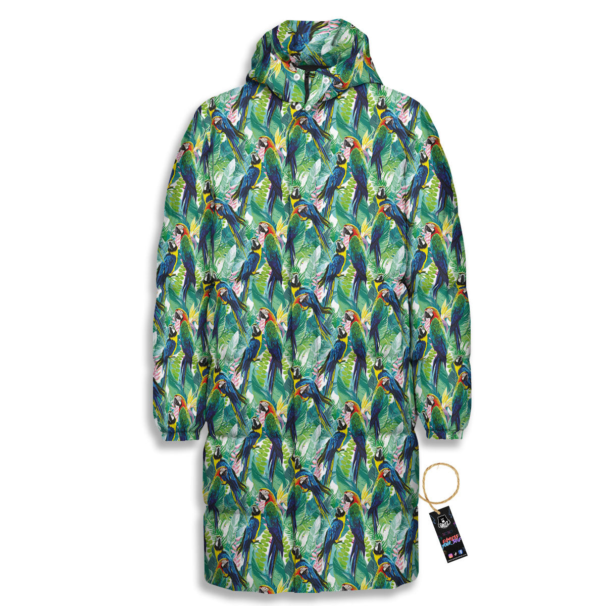 Parrot Macaw Print Pattern Long Down Jacket-grizzshop