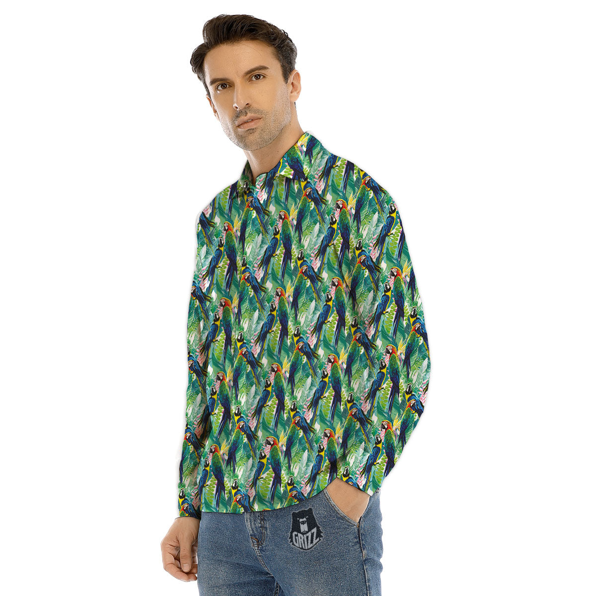 Parrot Macaw Print Pattern Men's Dress Shirts-grizzshop
