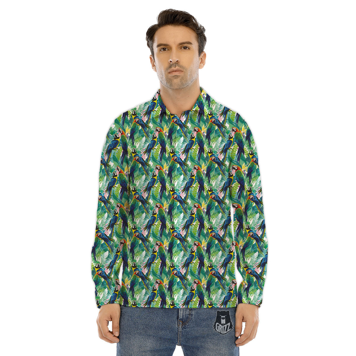 Parrot Macaw Print Pattern Men's Dress Shirts-grizzshop