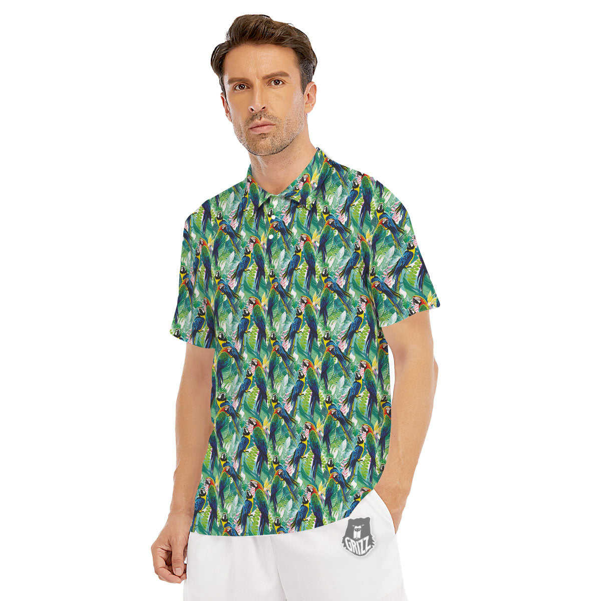 Parrot Macaw Print Pattern Men's Golf Shirts-grizzshop