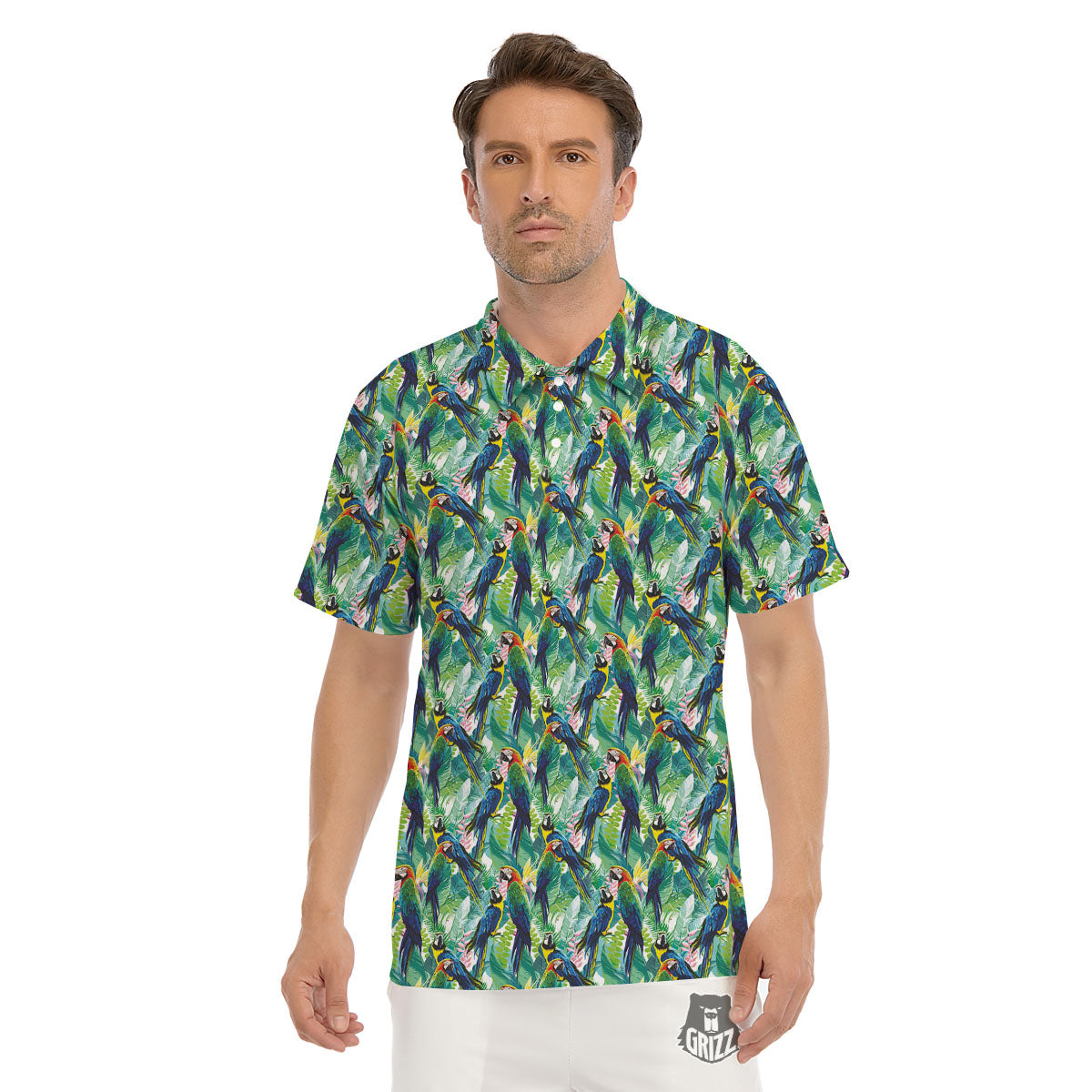 Parrot Macaw Print Pattern Men's Golf Shirts-grizzshop