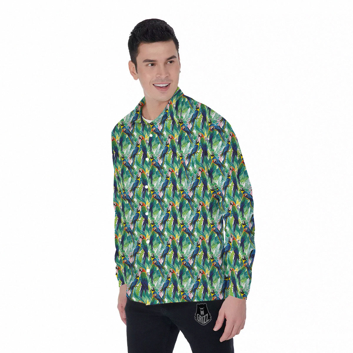 Parrot Macaw Print Pattern Men's Long Sleeve Shirts-grizzshop