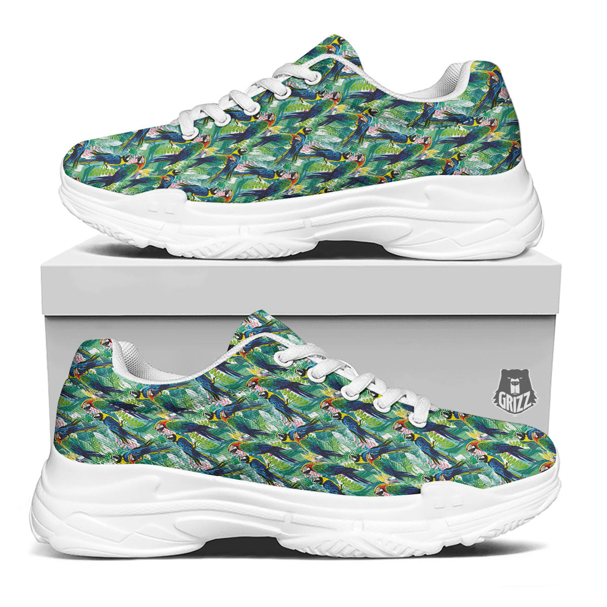 Parrot Macaw Print Pattern White Chunky Shoes-grizzshop