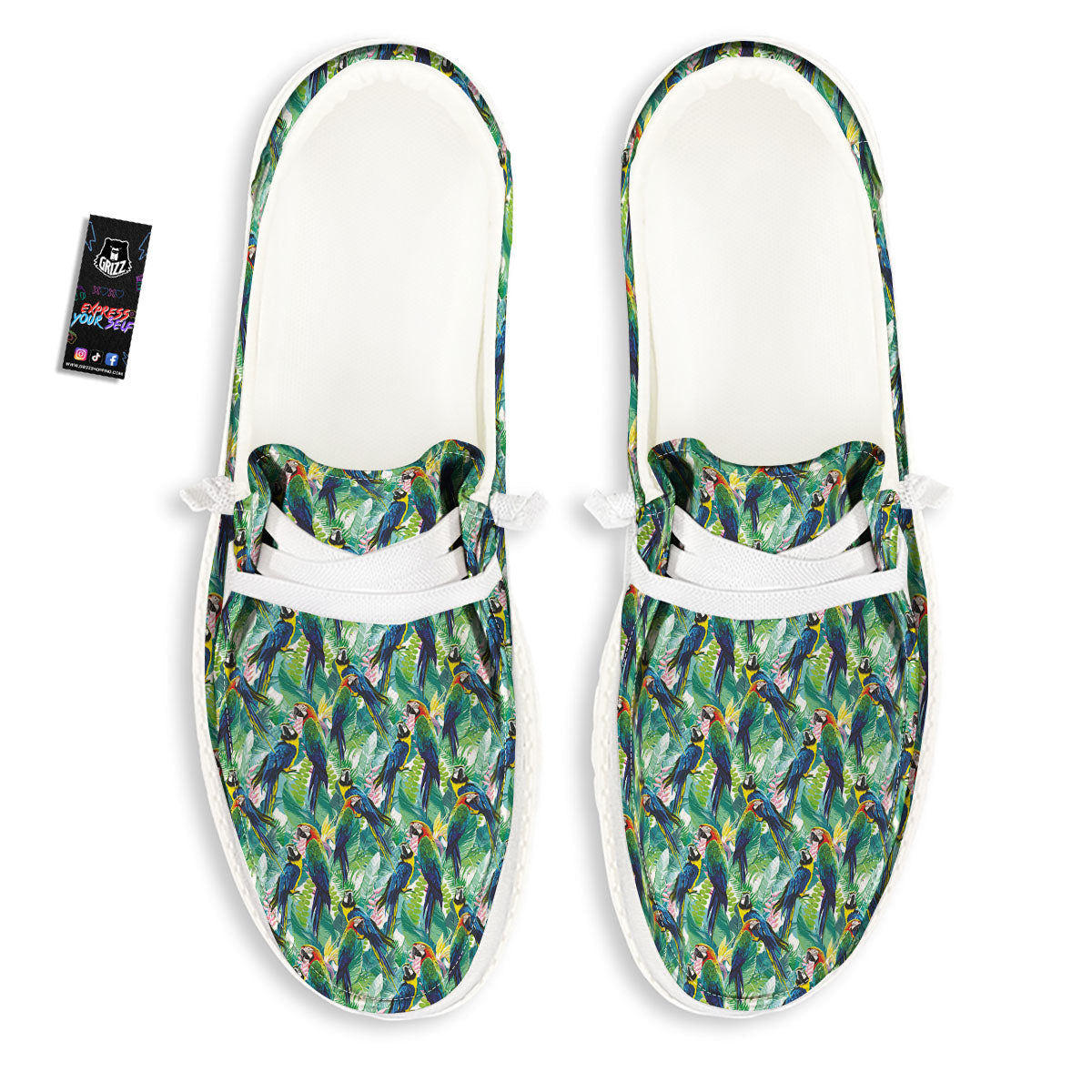 Parrot Macaw Print Pattern White Loafers-grizzshop