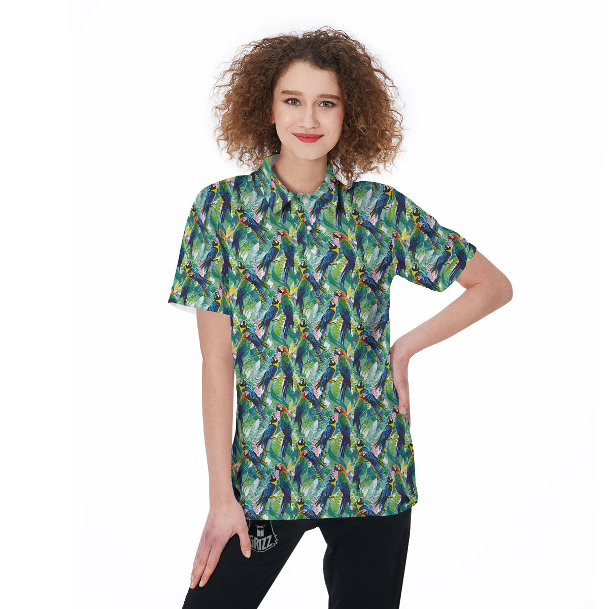 Parrot Macaw Print Pattern Women's Golf Shirts-grizzshop