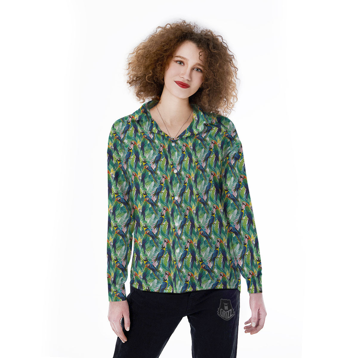 Parrot Macaw Print Pattern Women's Long Sleeve Shirts-grizzshop