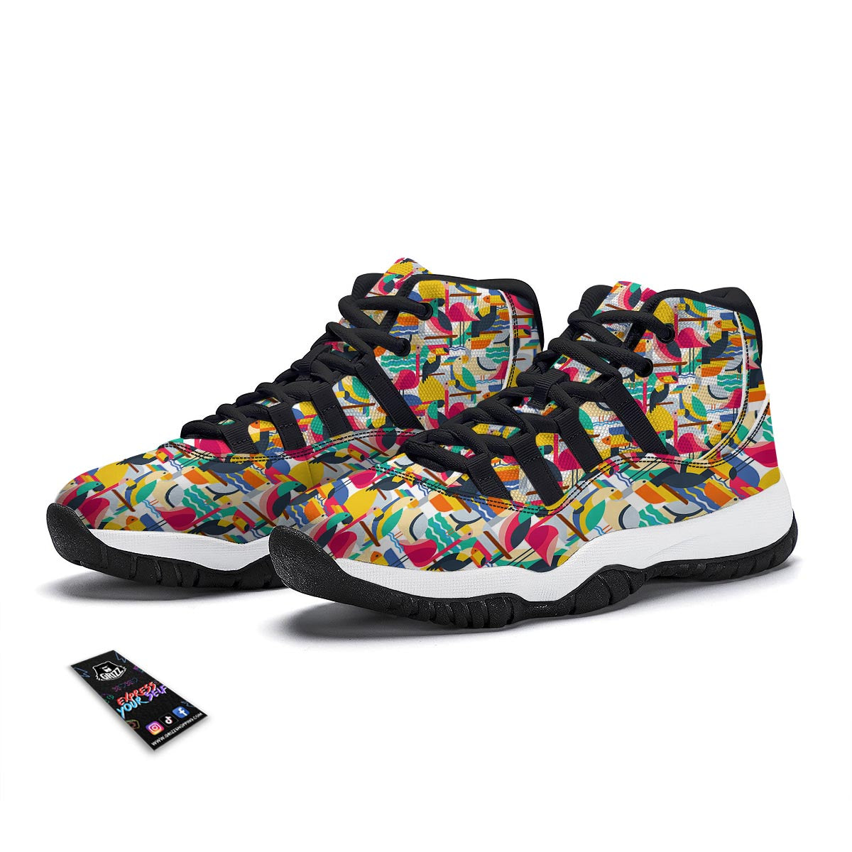 Parrot Pattern Print Black Bball Shoes-grizzshop
