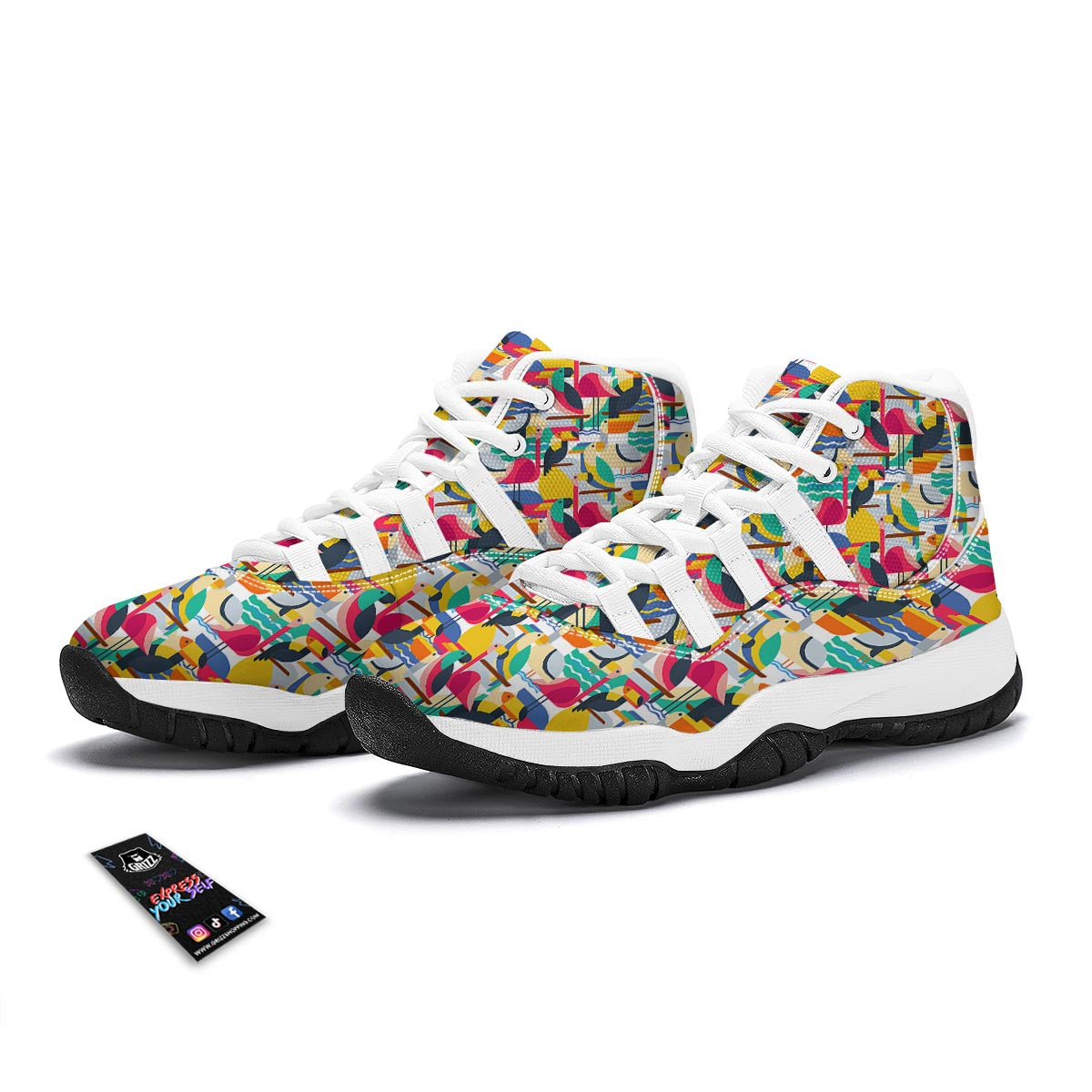 Parrot Pattern Print White Bball Shoes-grizzshop