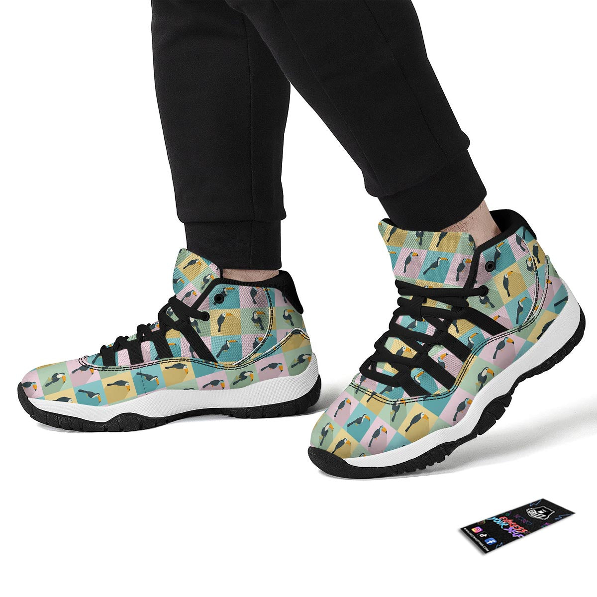 Parrot Print Pattern Black Bball Shoes-grizzshop