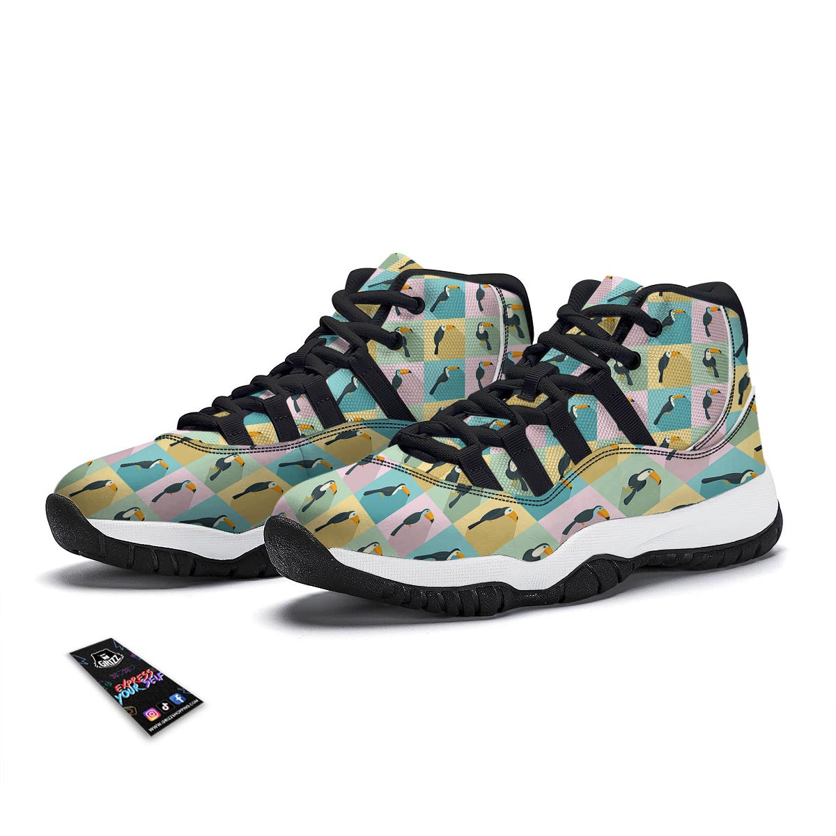 Parrot Print Pattern Black Bball Shoes-grizzshop