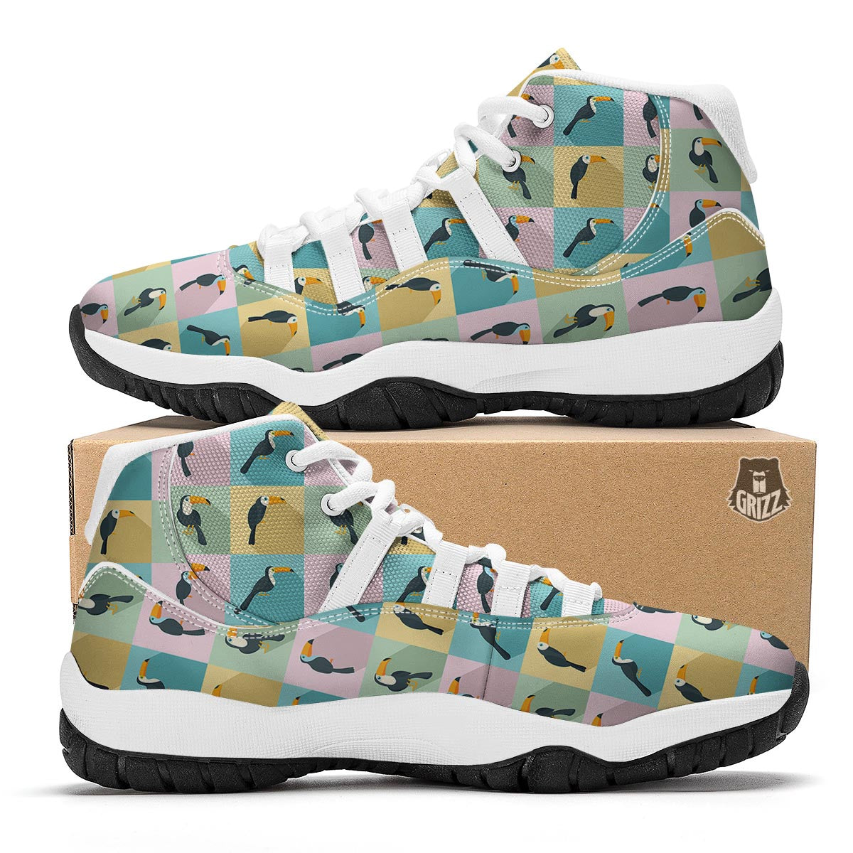 Parrot Print Pattern White Bball Shoes-grizzshop