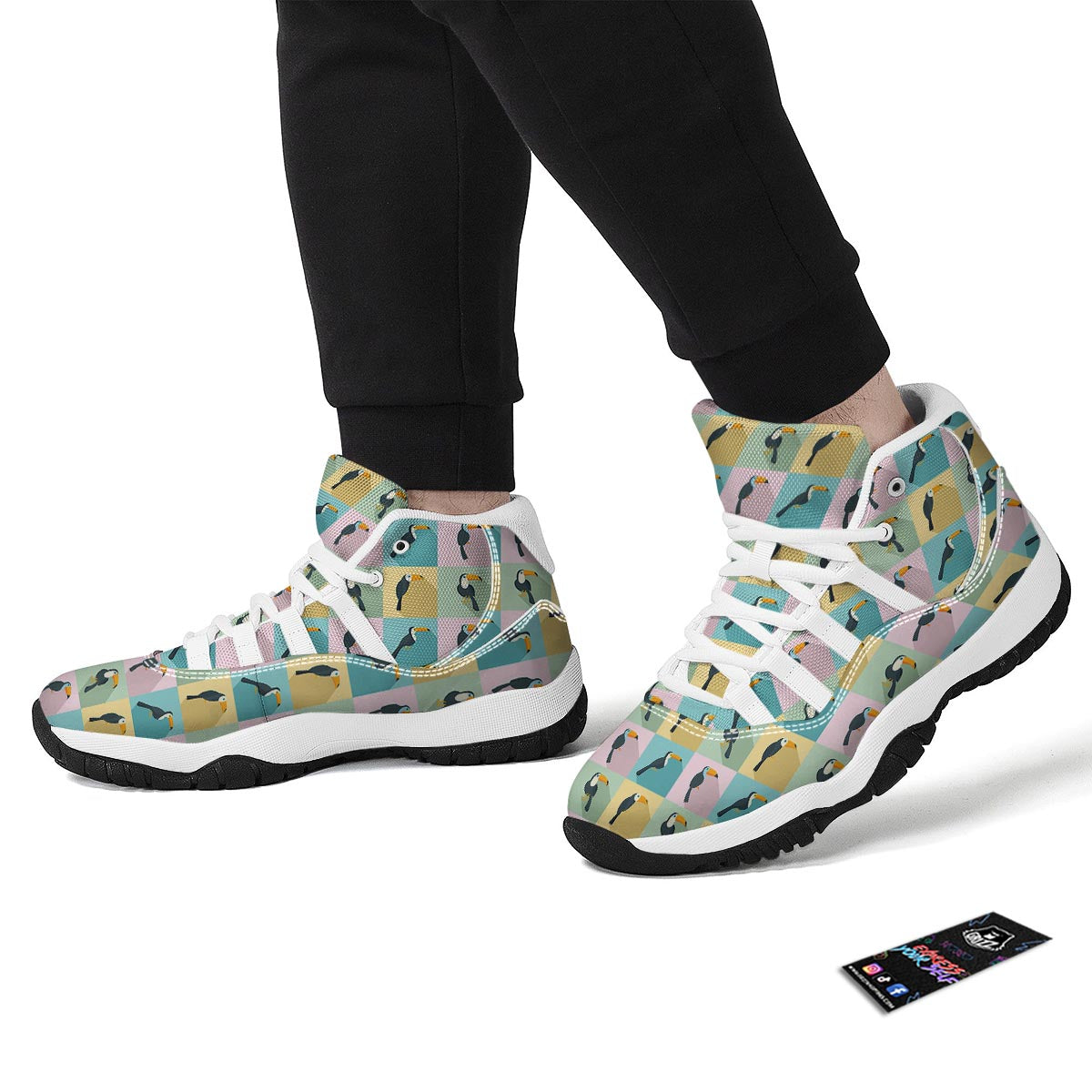 Parrot Print Pattern White Bball Shoes-grizzshop