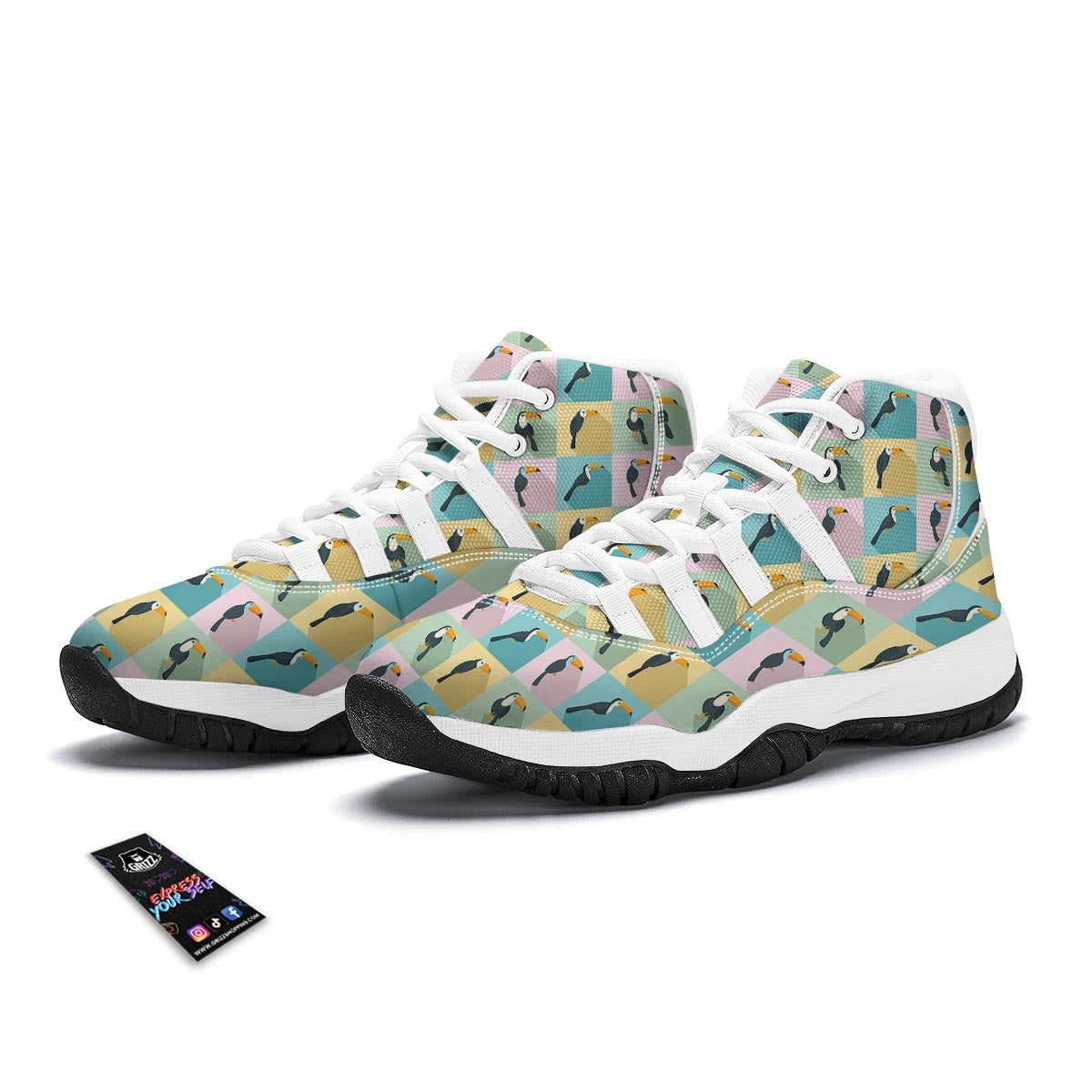 Parrot Print Pattern White Bball Shoes-grizzshop