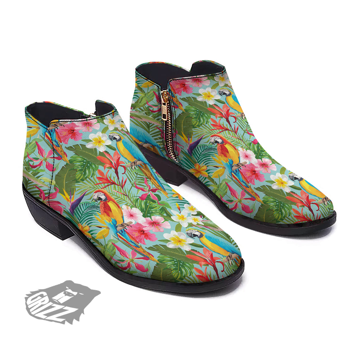 Parrot Tropical Print Pattern Ankle Boots-grizzshop