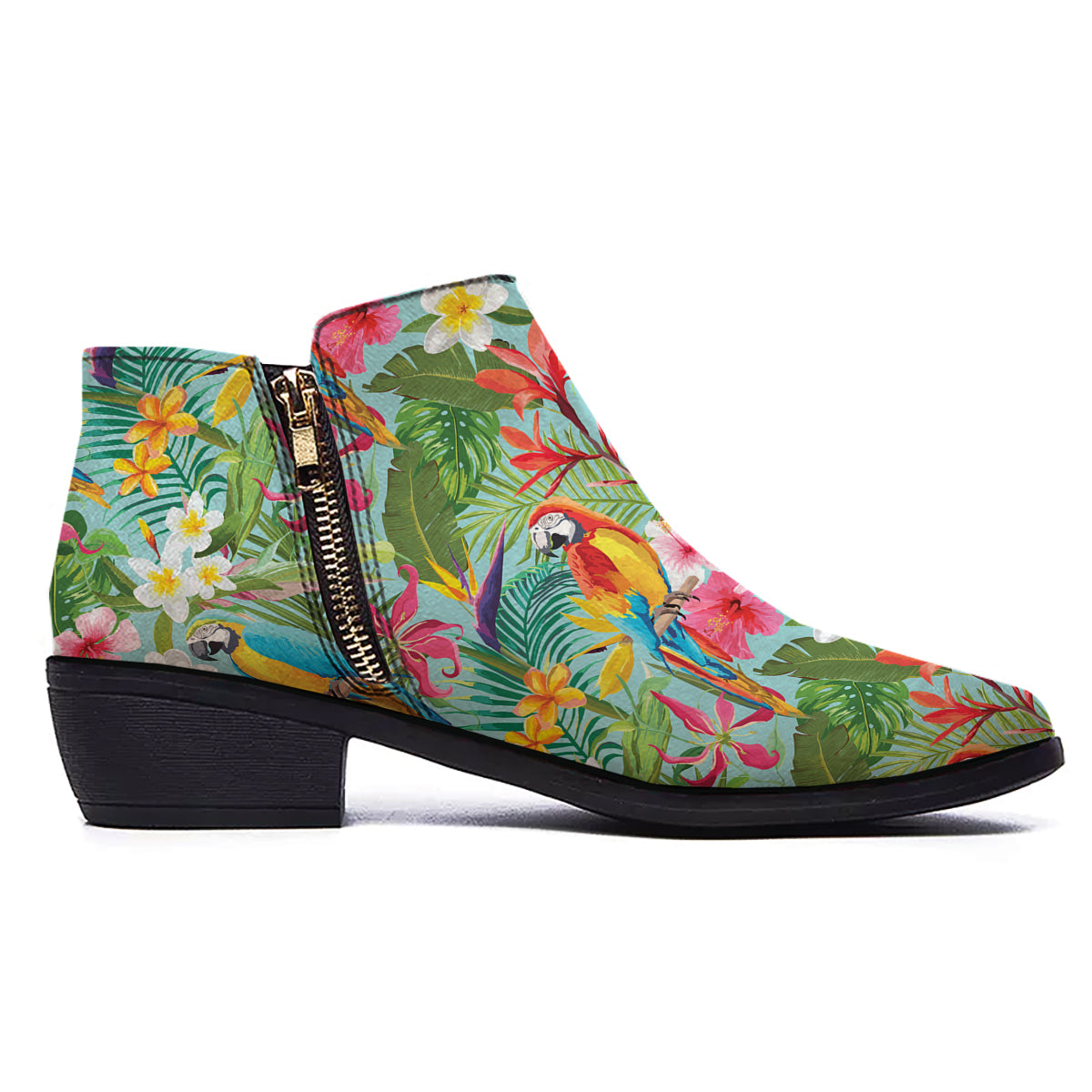 Parrot Tropical Print Pattern Ankle Boots-grizzshop