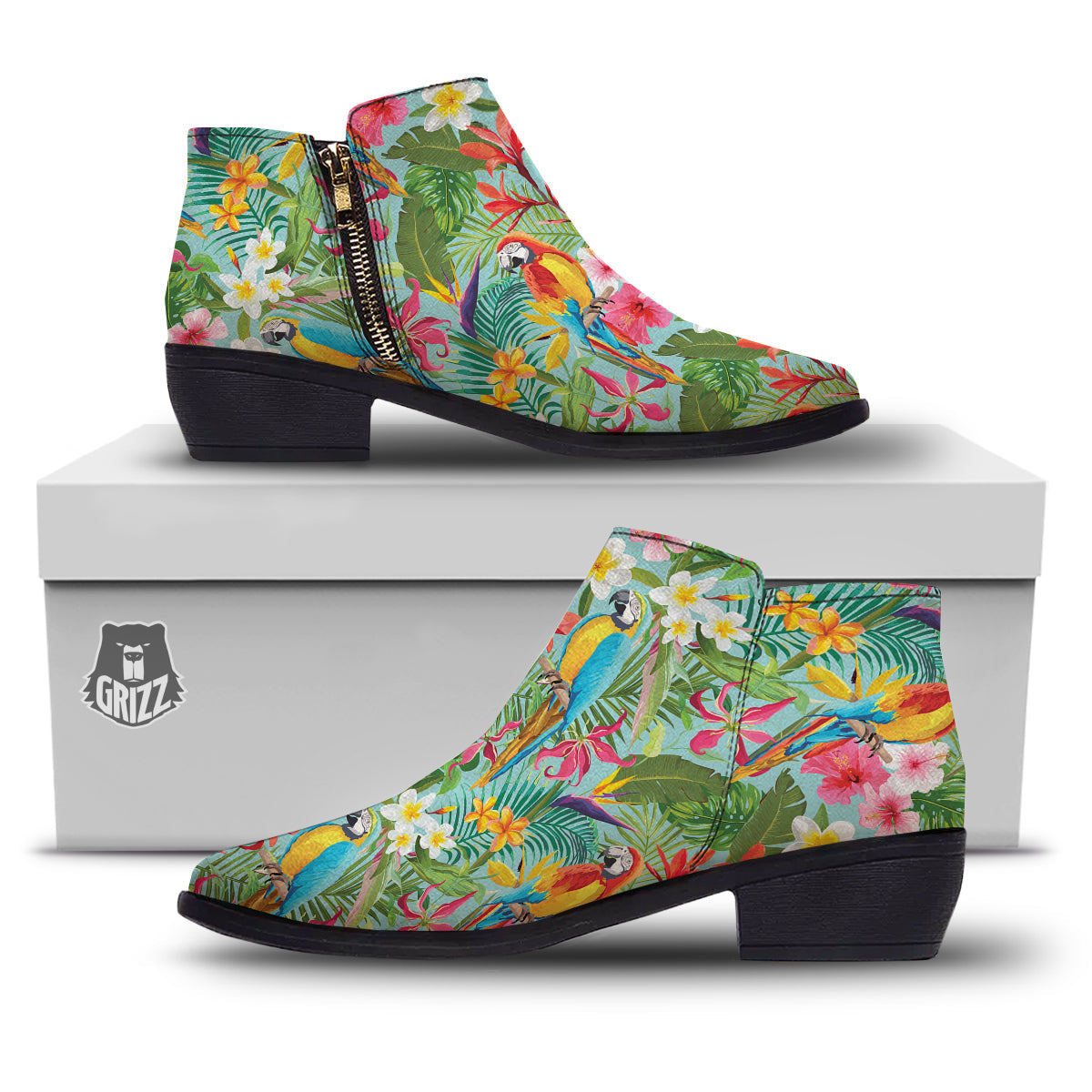 Parrot Tropical Print Pattern Ankle Boots-grizzshop