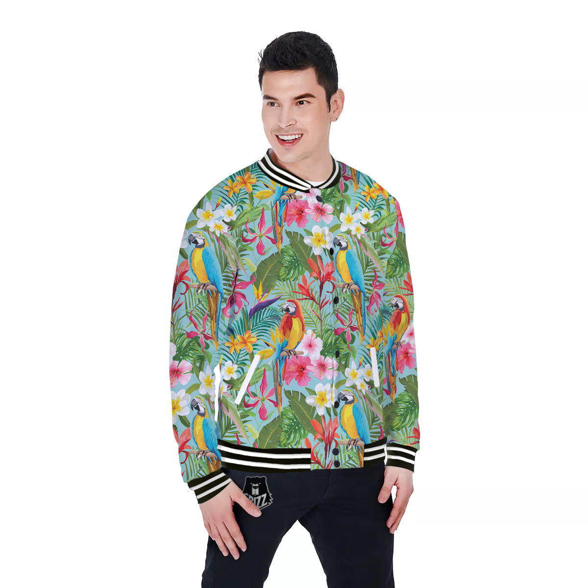 Parrot Tropical Print Pattern Baseball Jacket-grizzshop