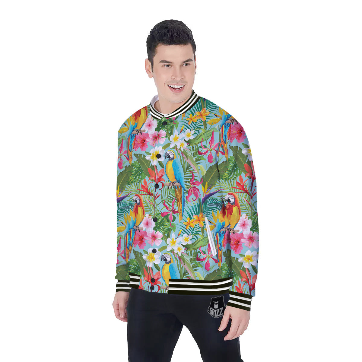 Parrot Tropical Print Pattern Baseball Jacket-grizzshop