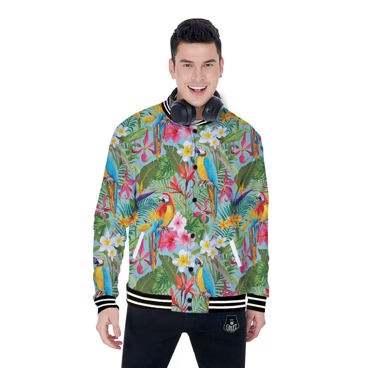 Parrot Tropical Print Pattern Baseball Jacket-grizzshop