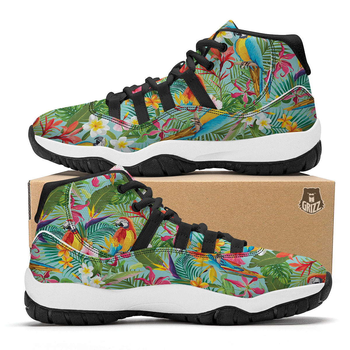 Parrot Tropical Print Pattern Black Bball Shoes-grizzshop