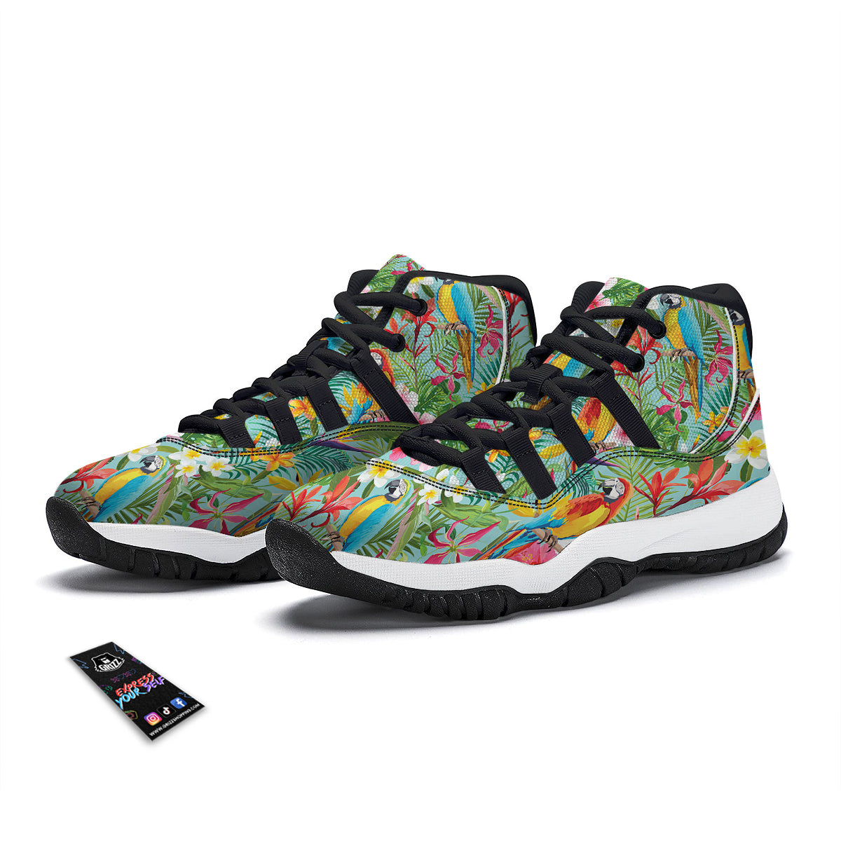 Parrot Tropical Print Pattern Black Bball Shoes-grizzshop