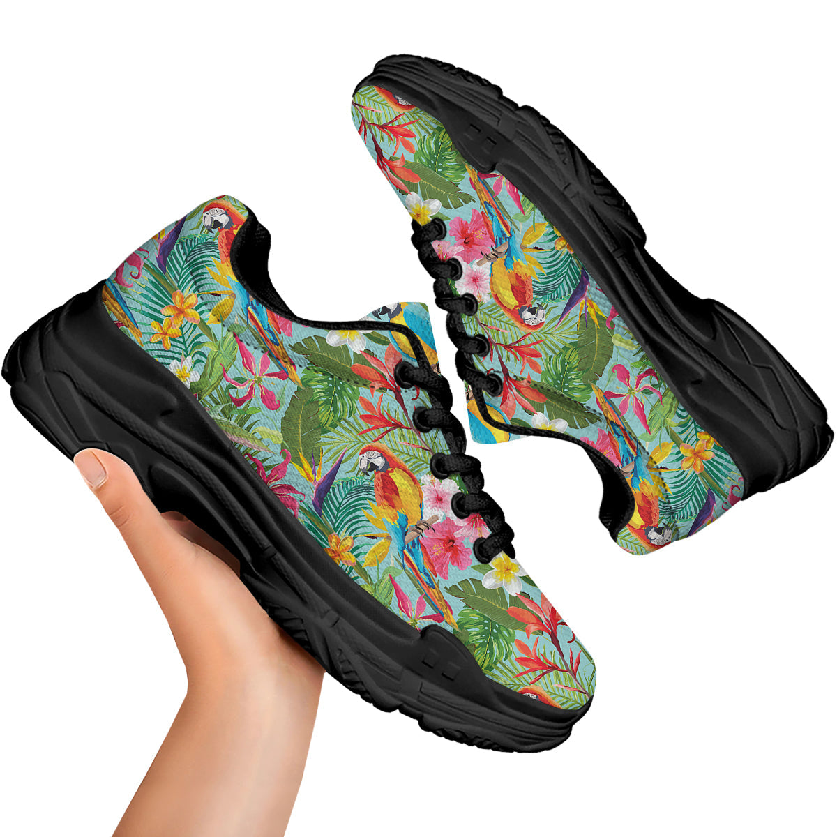 Parrot Tropical Print Pattern Black Chunky Shoes-grizzshop
