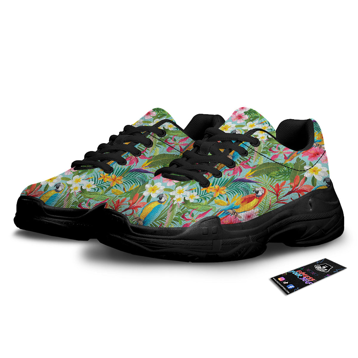 Parrot Tropical Print Pattern Black Chunky Shoes-grizzshop