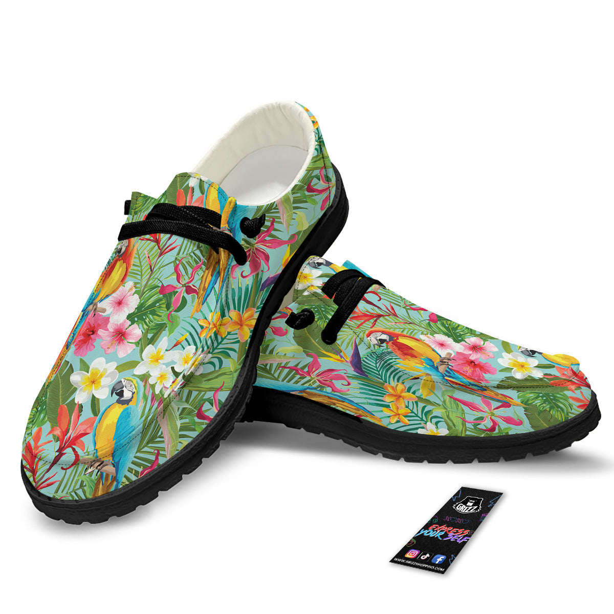 Parrot Tropical Print Pattern Black Loafers-grizzshop