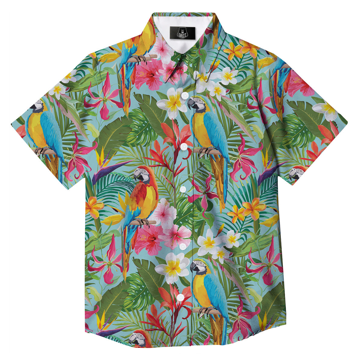 Parrot Tropical Print Pattern Button Up Shirt-grizzshop