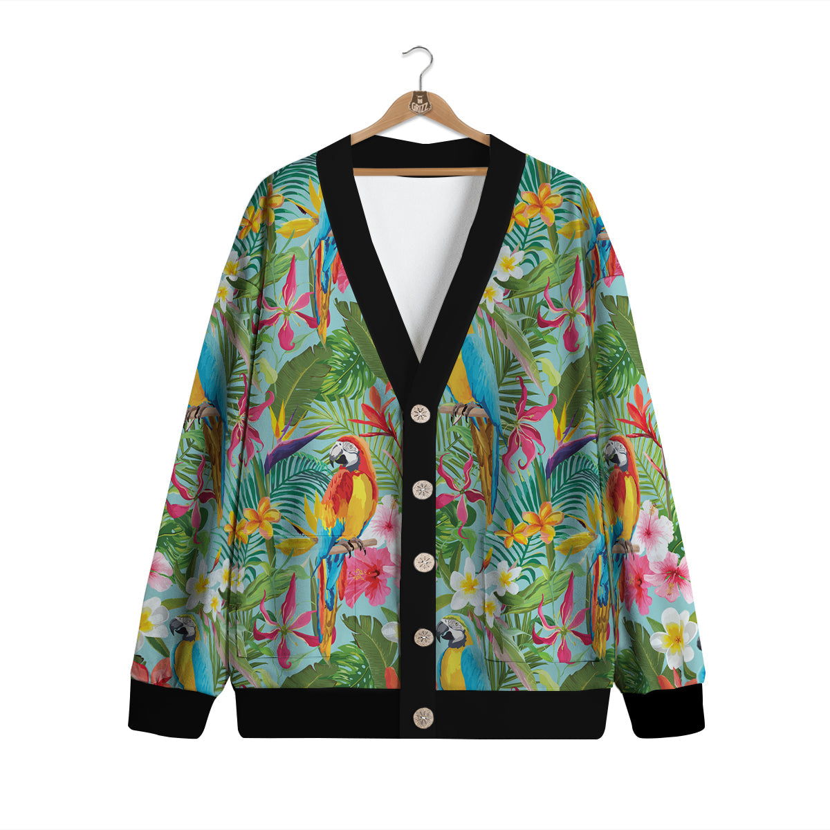 Parrot Tropical Print Pattern Cardigan-grizzshop