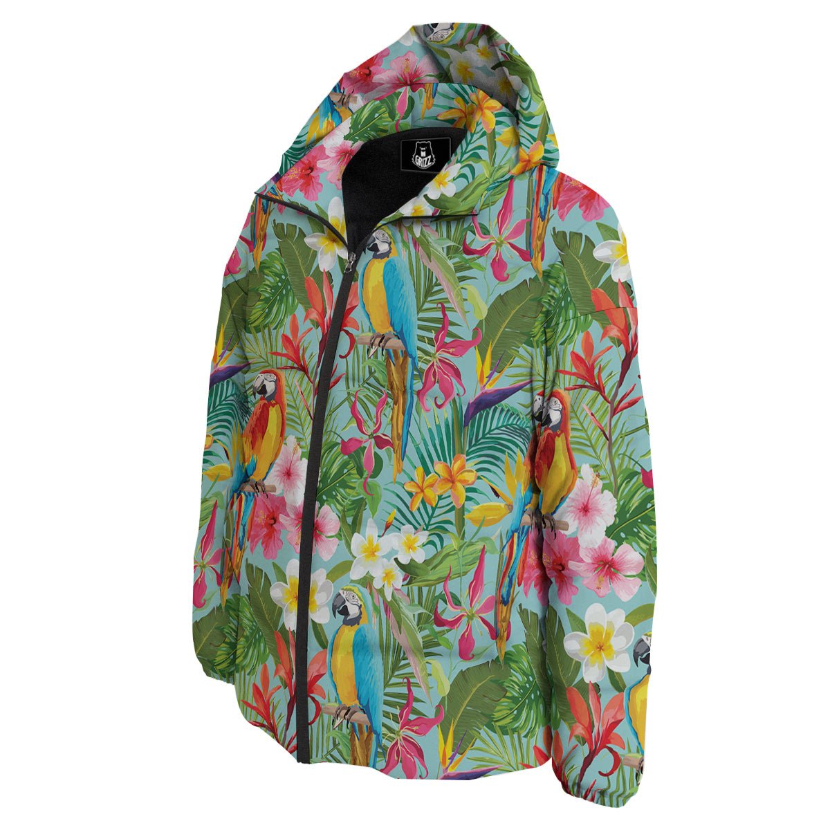 Parrot Tropical Print Pattern Down Jacket-grizzshop
