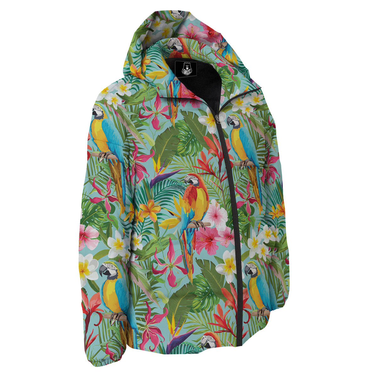 Parrot Tropical Print Pattern Down Jacket-grizzshop