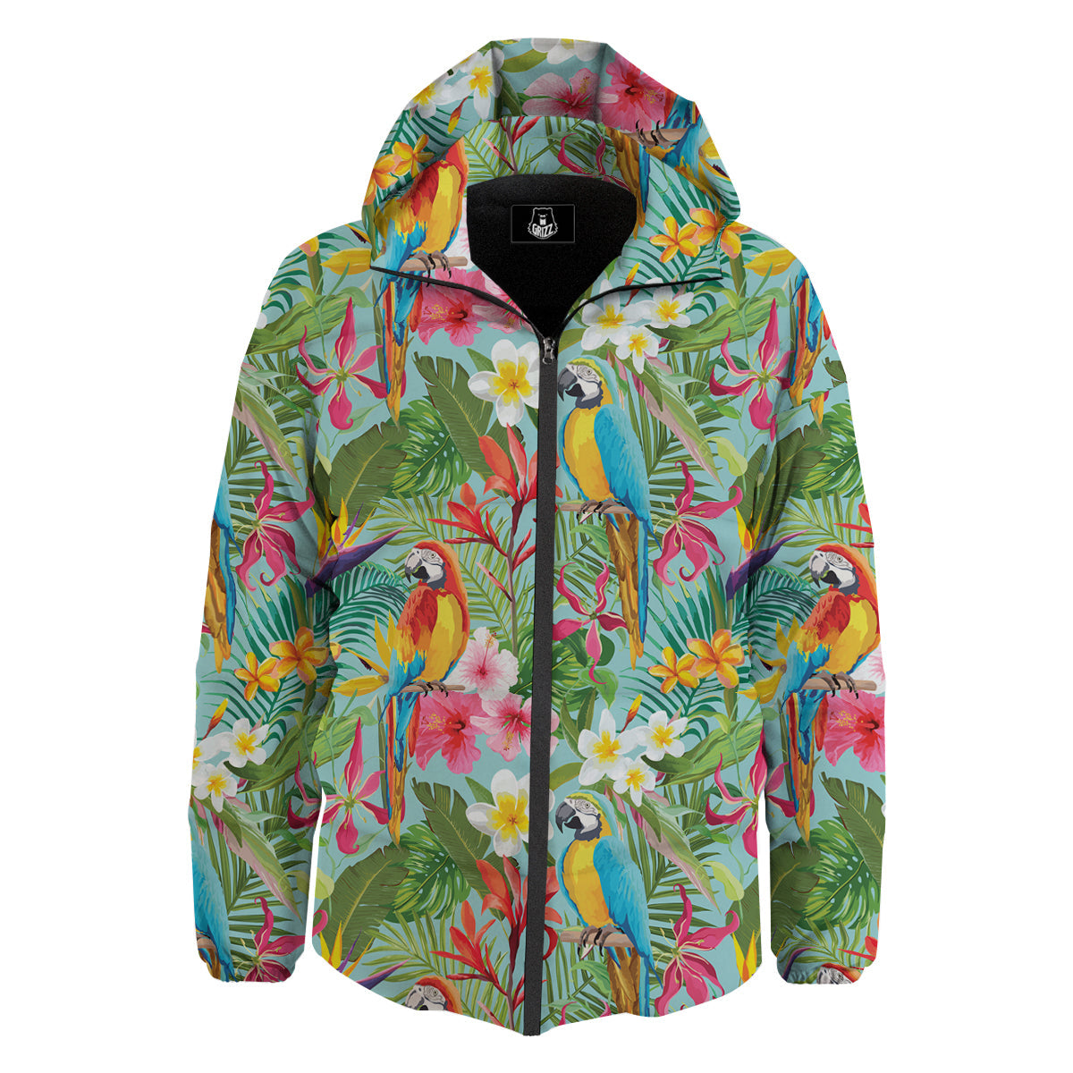 Parrot Tropical Print Pattern Down Jacket-grizzshop