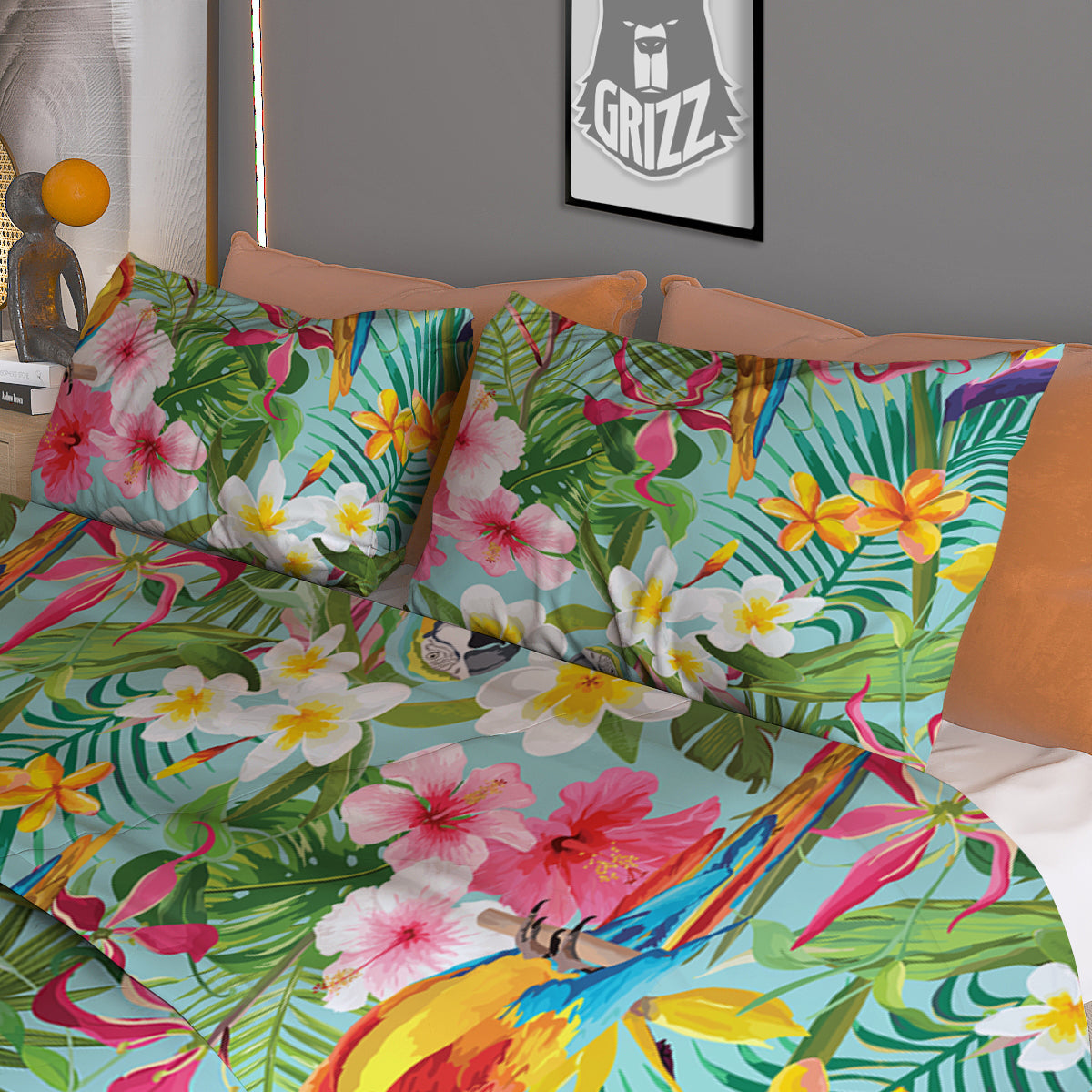 Parrot Tropical Print Pattern Duvet Cover Bedding Set