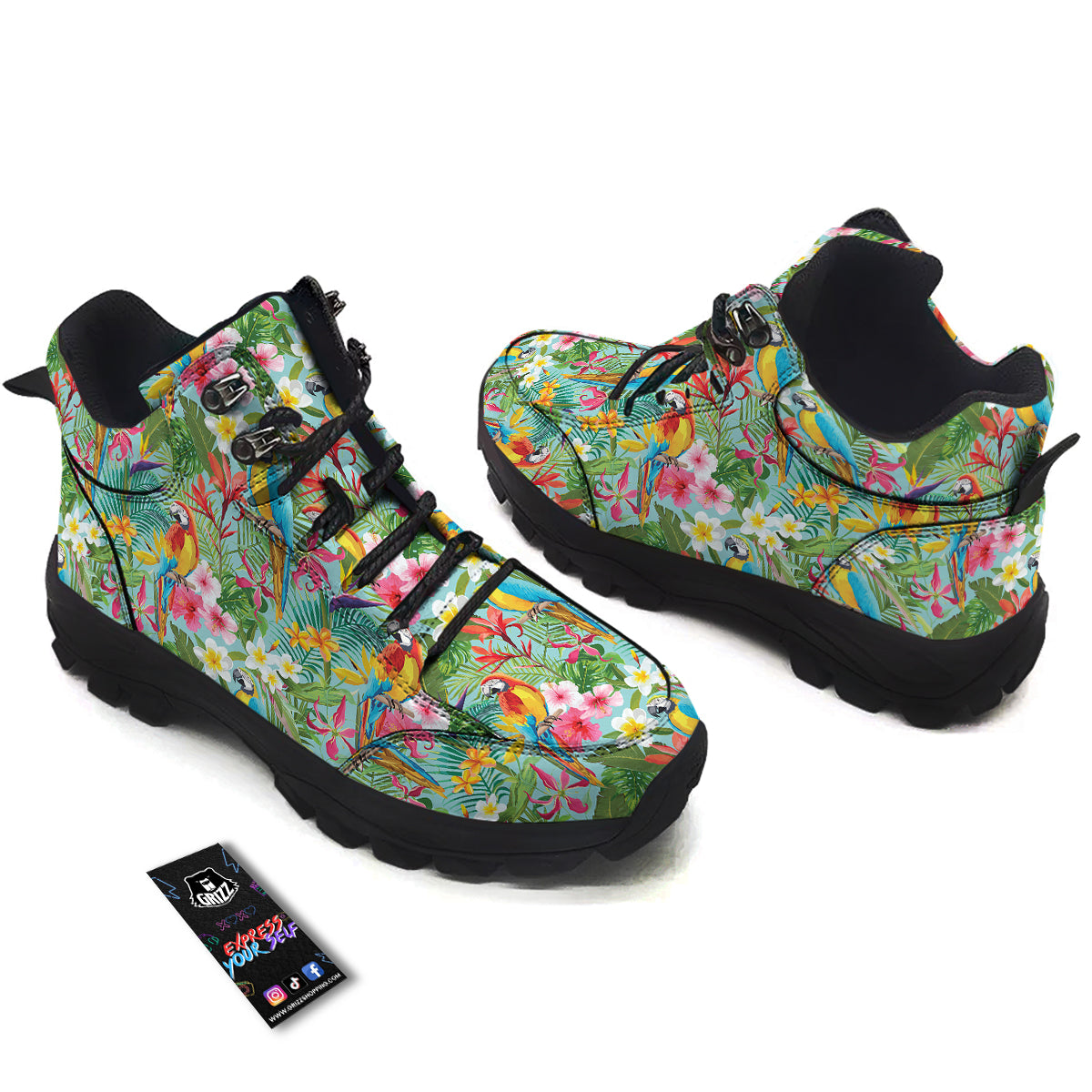 Parrot Tropical Print Pattern Hiking Shoes-grizzshop