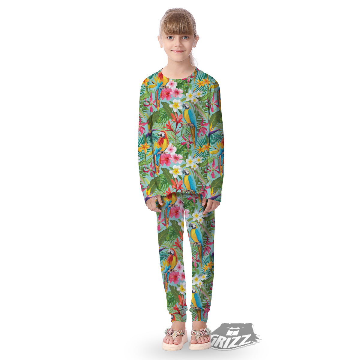 Parrot Tropical Print Pattern Kid's Pajamas-grizzshop