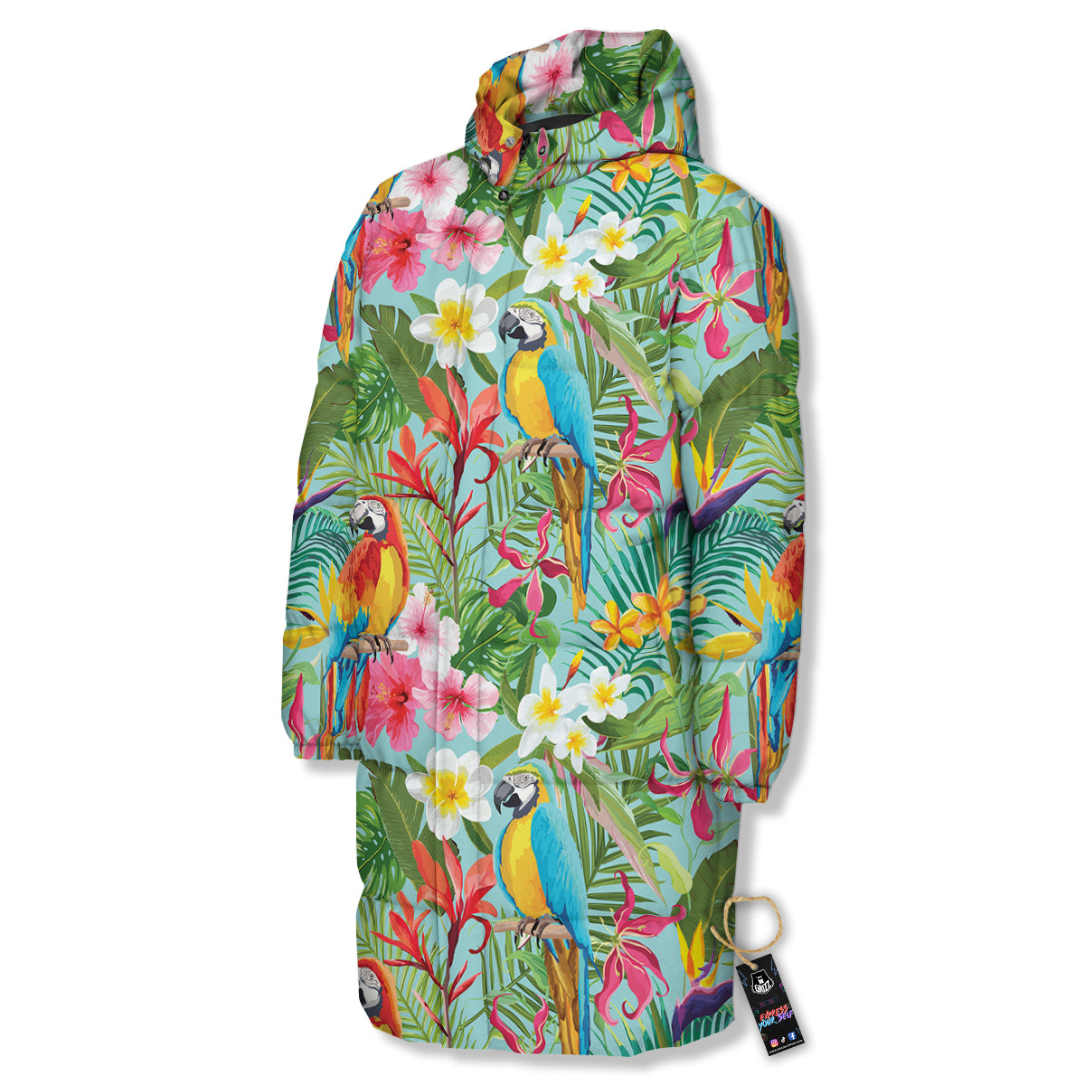 Parrot Tropical Print Pattern Long Down Jacket-grizzshop