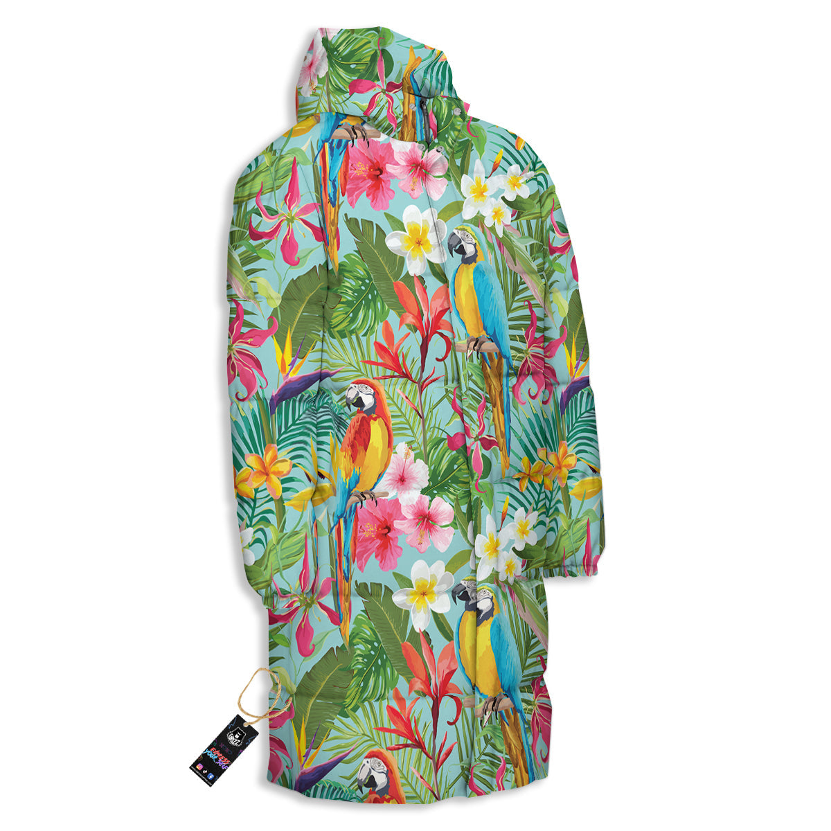 Parrot Tropical Print Pattern Long Down Jacket-grizzshop