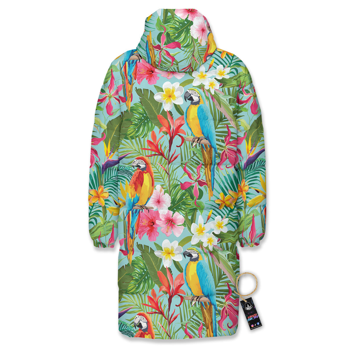 Parrot Tropical Print Pattern Long Down Jacket-grizzshop